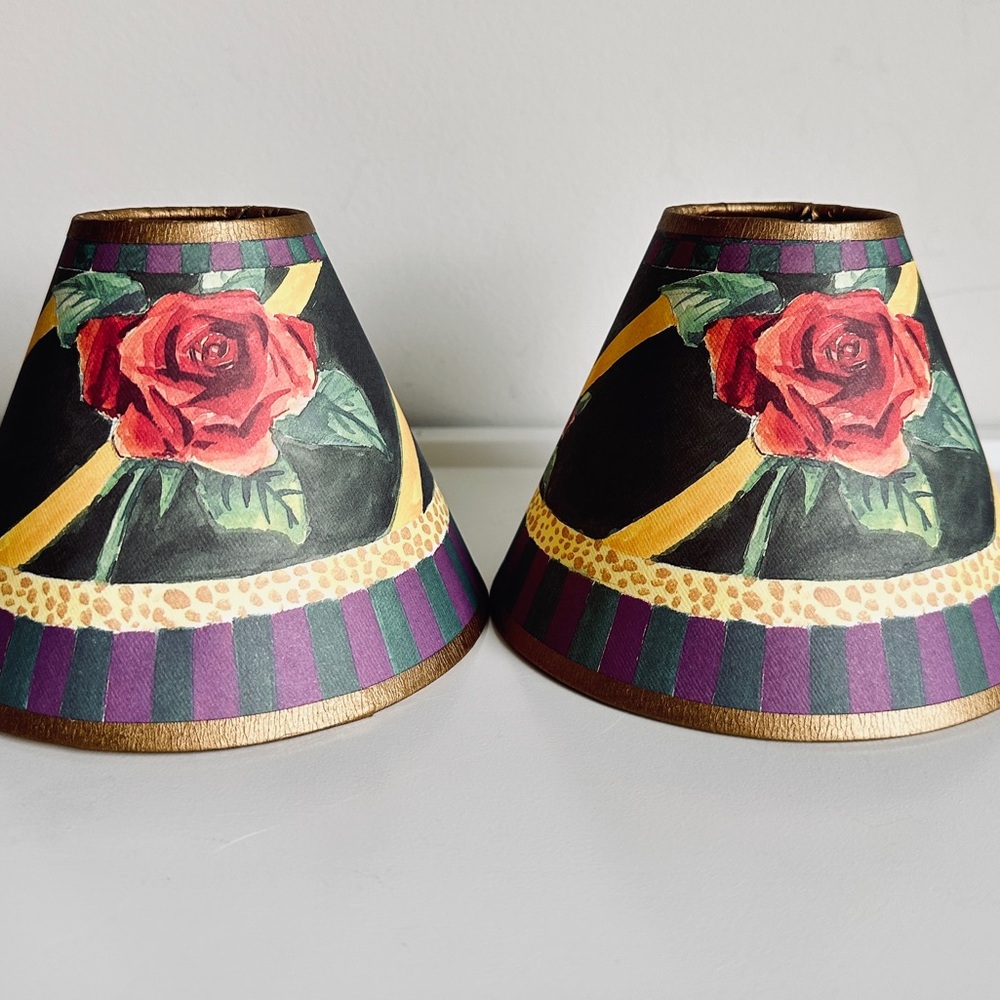 Vintage MacKenzie-Childs Paper Lampshades Floral Clip On - Picture 3 of 14